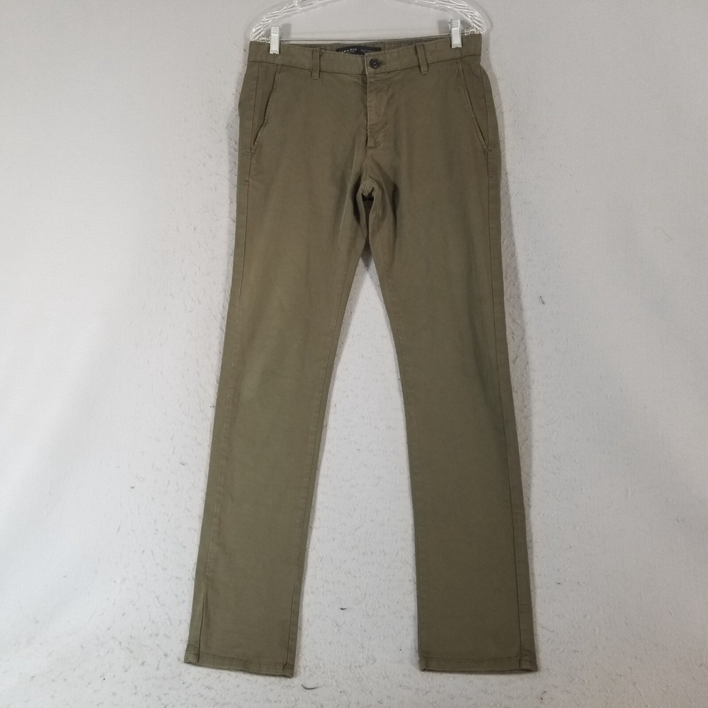 Zara Man khaki chino pants men's 32x34 slim straight olive green preppy retro